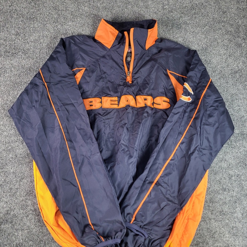 NFL Chicago Bears Mens Navy Blue Orange Quarter Zip Windbreaker Jacket Medium